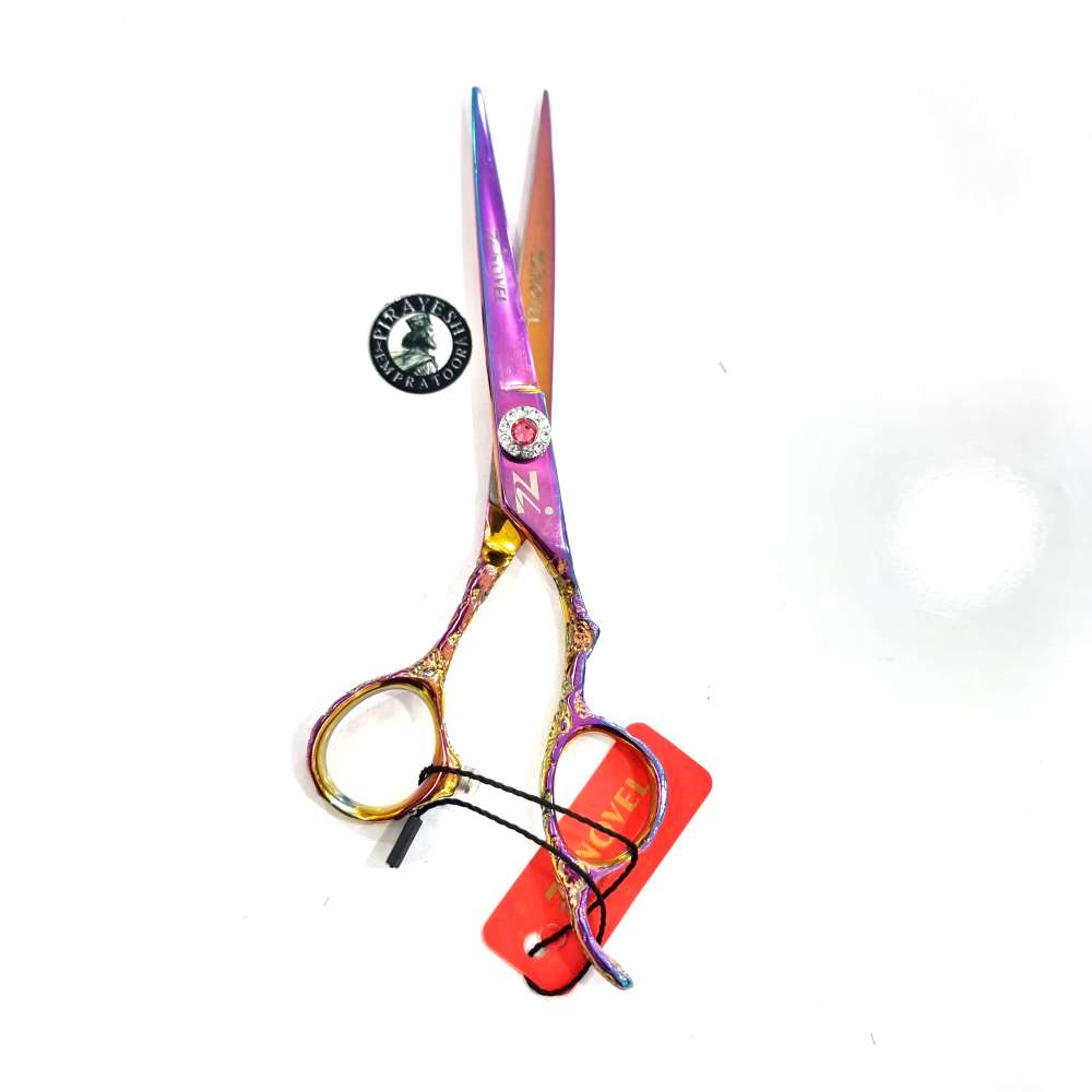 قیچی راست دست کات هفت رنگ دسته نقش دار کد Zi-075C زینوول Zinovel